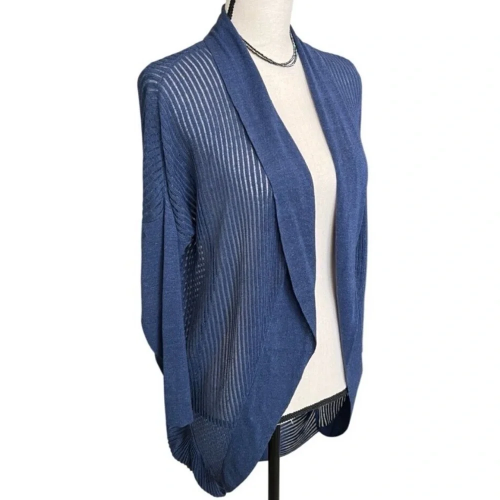 Alice + Olivia Linen Blend Draped Open Front Cardigan Blue Size Large